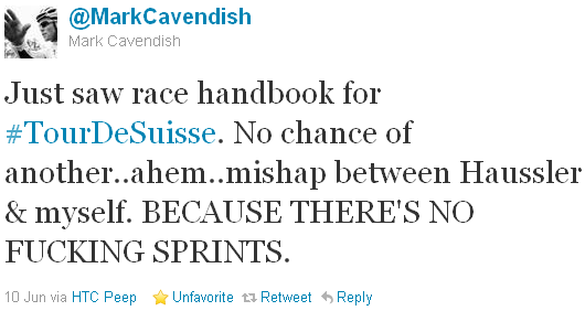Mark Cavendish - tweet of the week Mark Cavendish - tweet of the week