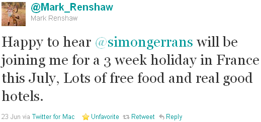 Mark Renshaw - tweet of the week Mark Renshaw - tweet of the week