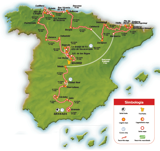 De kaart van de Vuelta 2008 De kaart van de Vuelta 2008