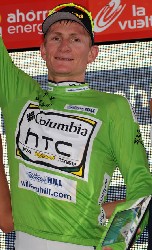 André Greipel (Columbia-HTC) behoudt de groene trui van het puntenklassement in de Vuelta 2009 André Greipel (Columbia-HTC) behoudt de groene trui van het puntenklassement in de Vuelta 2009