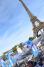The podium of the womens road race: Kristen Faulkner (United States), Marianne Vos (Netherlands), Lotte Kopecky (Belgium), in front of the Eiffel Tower (2253x)