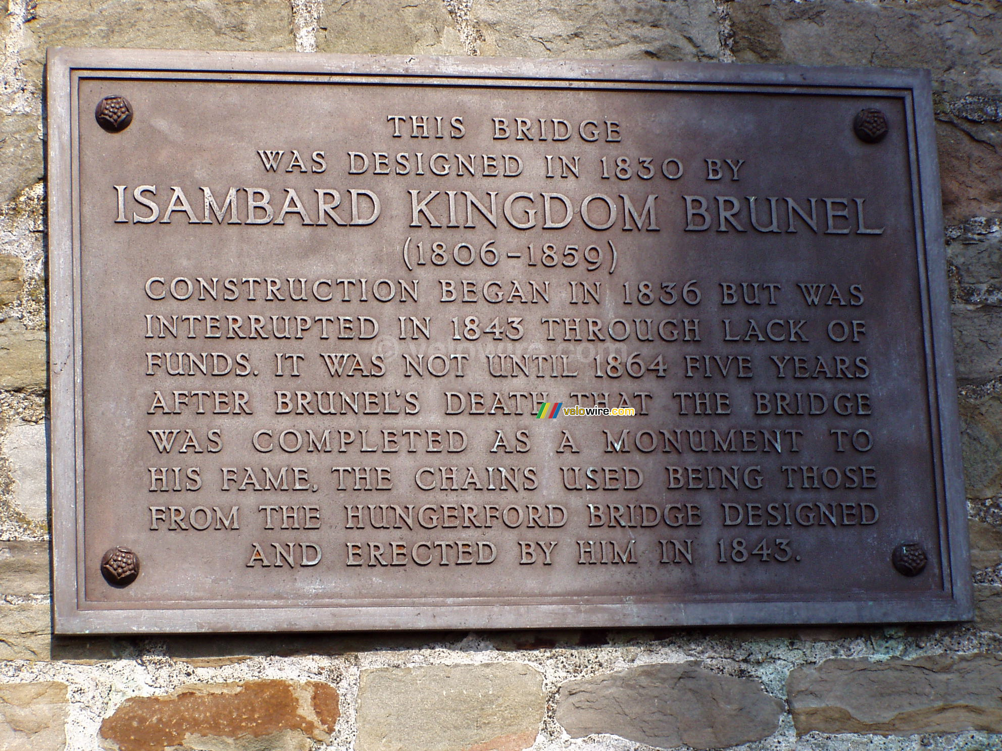 Plaque on Suspension Bridge ready in 1864