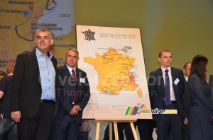 Pascal Terrasse, Gilles Novat & Olivier Dussopt with the map of the Tour de France 2012 (811x)