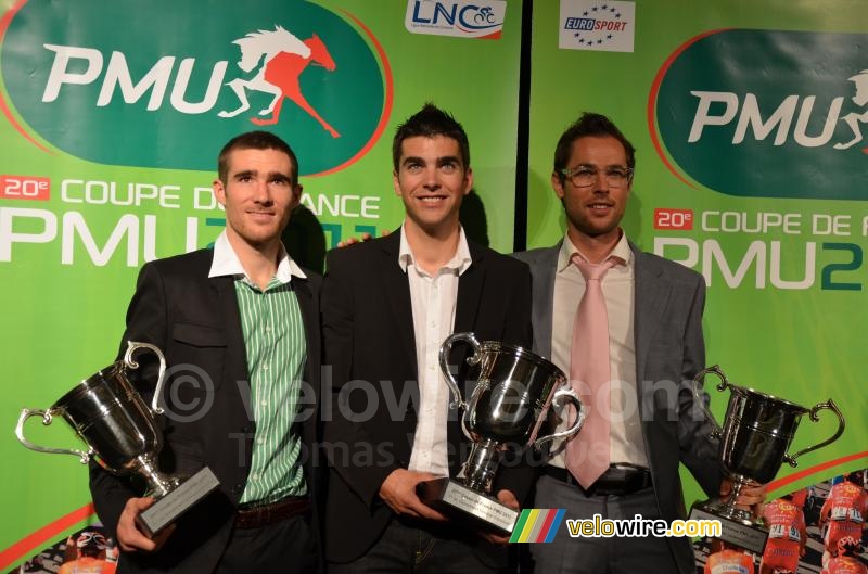 De top 3 van de Coupe de France 2011: Romain Feillu, Tony Gallopin & Sylvain Georges