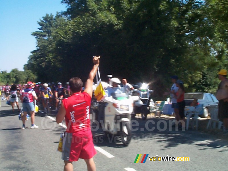 The large group of cyclists