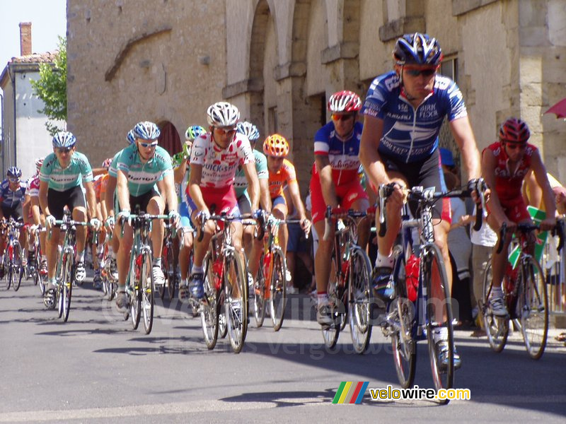 The large group of cyclists