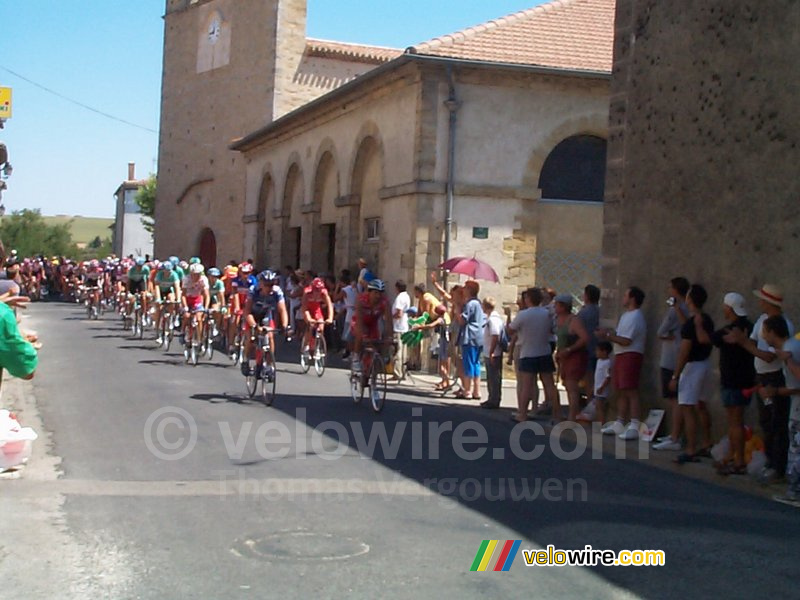 The large group of cyclists