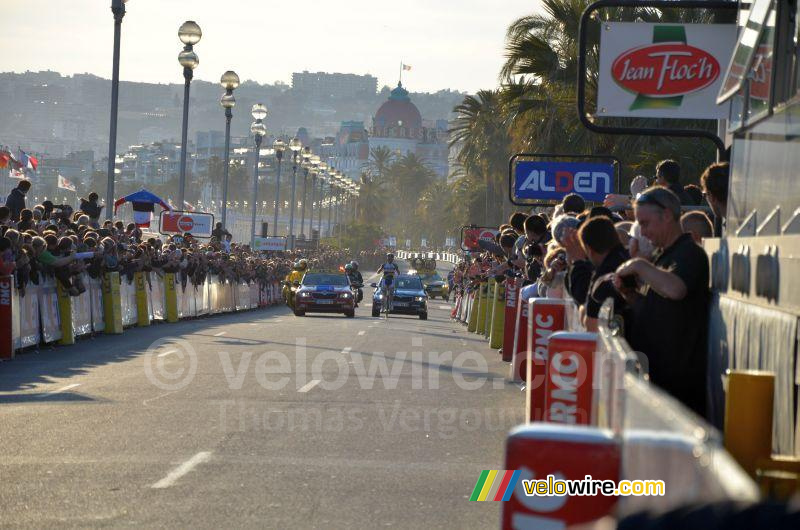 Thomas de Gendt (Vacansoleil) savours his victory from far