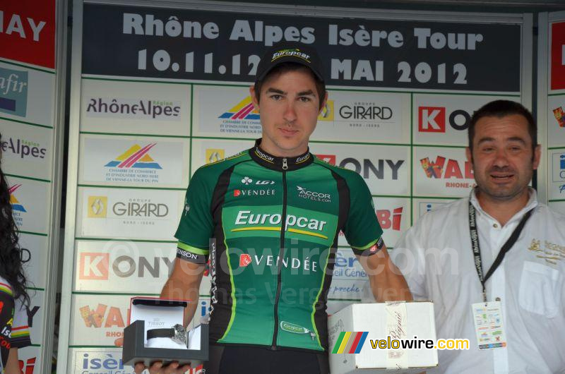 Angelo Tulik (Team Europcar) met zijn horloge en zijn flessen