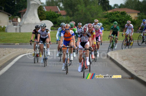 The peloton leaves a roundabout (320x)