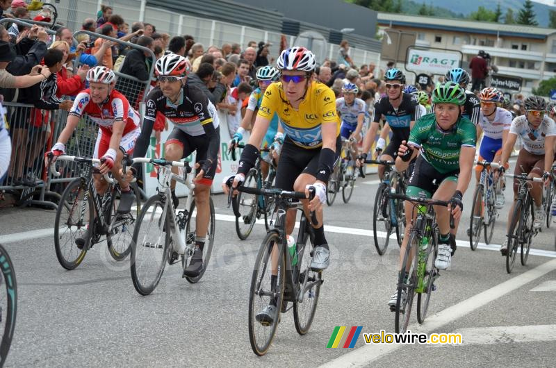 Bradley Wiggins (Team Sky) finishes with the peloton