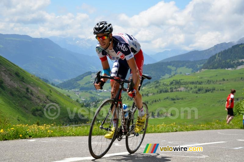 Kenny De Haes (Lotto-Belisol) op de Col de la Colombire