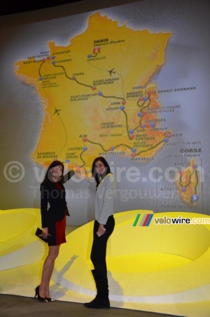 Elsa & Magalie in front of the Tour de France 2013 map (651x)