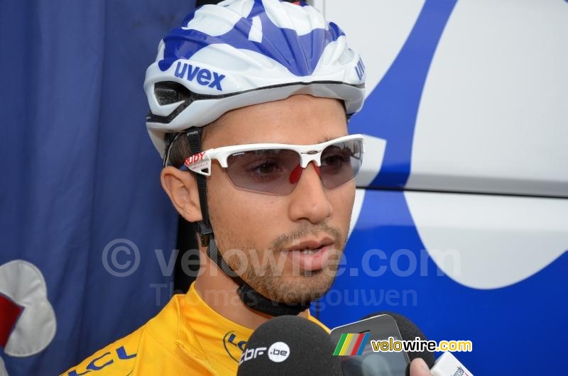 Nacer Bouhanni (FDJ) answering questions before the start