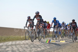 The peloton on the cobbles between Verchain and Quérenaing (598x)