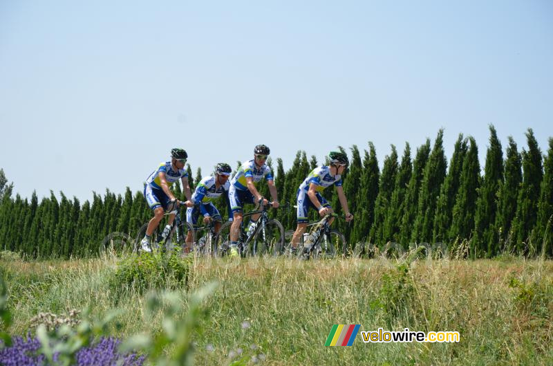 Part of the Orica-GreenEDGE team passes Grignan on the rest day