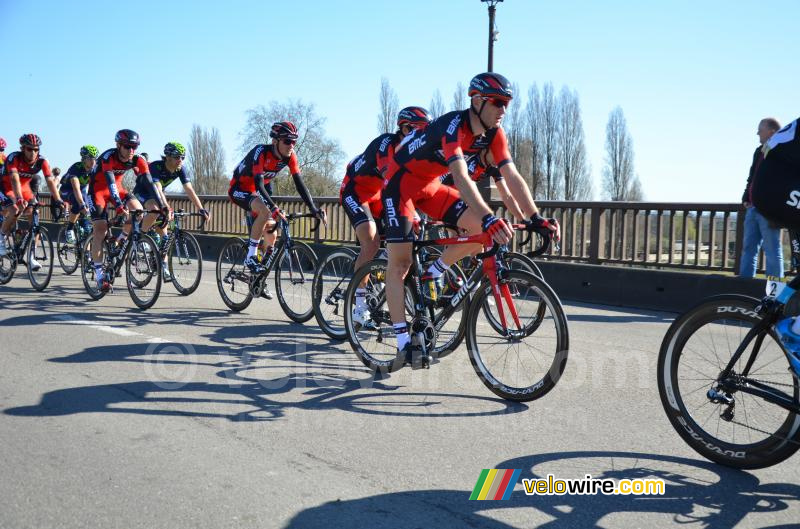 The BMC team on the bridge of Mantes-la-Jolie