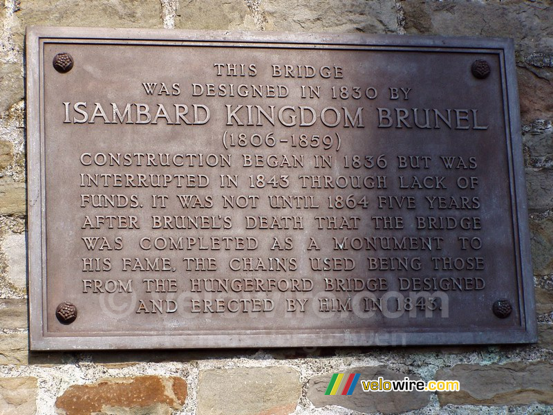 Plaque on Suspension Bridge ready in 1864