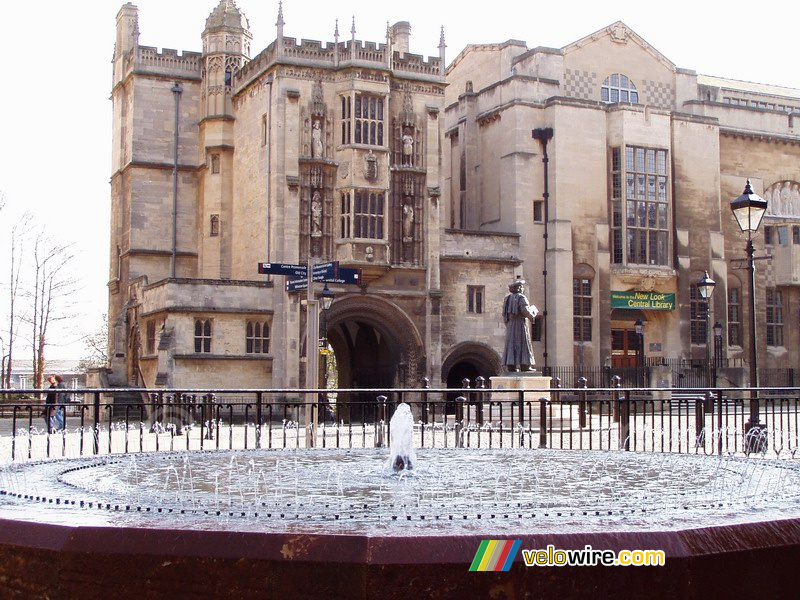 Fountain in front of the statue of Raja Rammohun Roy and an old building