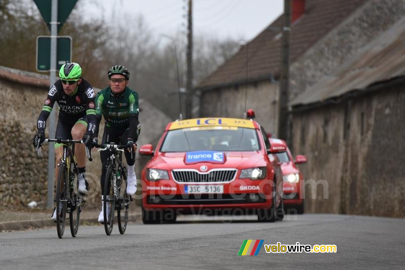 Anthony Delaplace (Bretagne-Sch) & Thomas Voeckler (Europcar) in de kopgroep