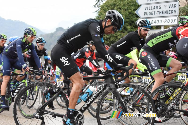 Richie Porte (Team Sky) gets back on his bike