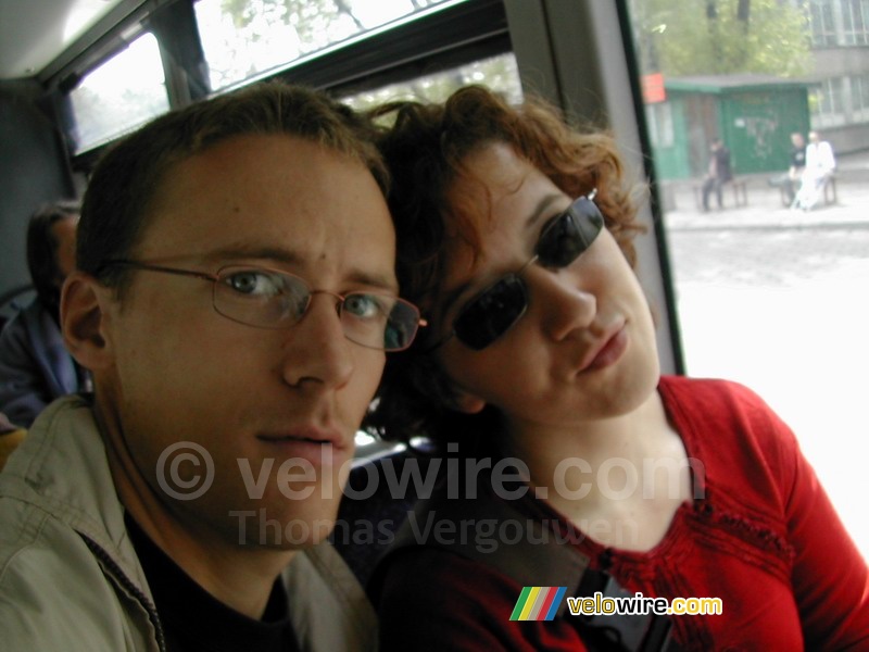 Florent & Isabelle in a bus in Warsaw