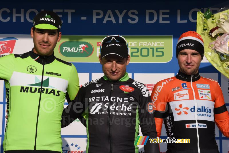 Het podium van Cholet Pays de Loire 2015: Fdrigo, Insausti & Planckaert