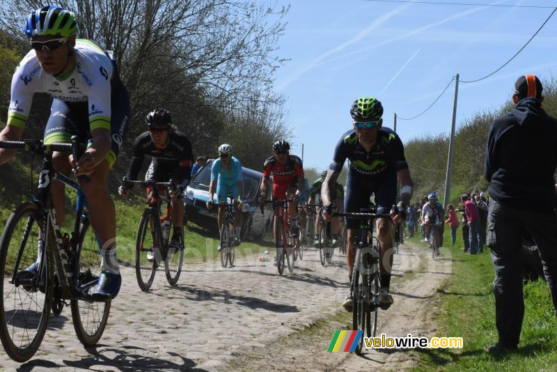 John Gadret (Movistar) passes alongside the cobbles