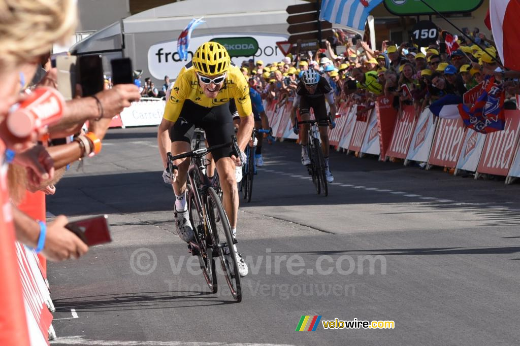 Geraint Thomas (Team Sky) wins the stage at Alpe d'Huez