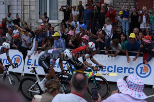 Mathieu van der Poel (Alpecin-Deceuninck) launches his attack leading to his stage victory in the 2nd stage in Boulogne-sur-Mer (14x)