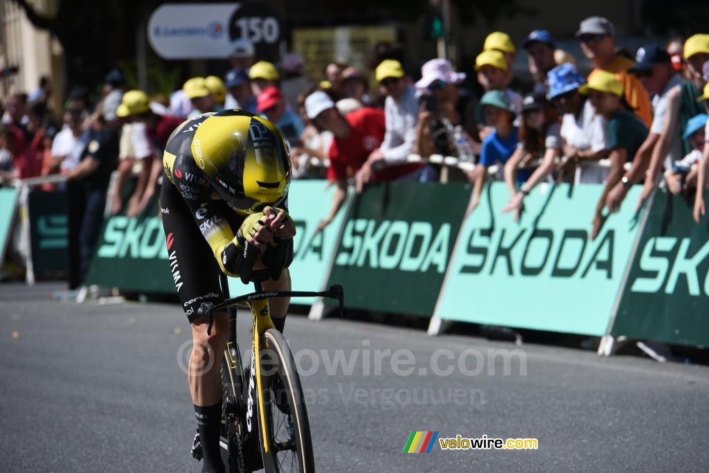 Sepp Kuss (Team Visma | Lease a Bike) tijdens de tijdrit Caen > Caen