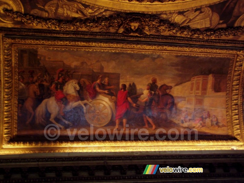 One of the beautiful ceiling paintings in the castle of Versailles