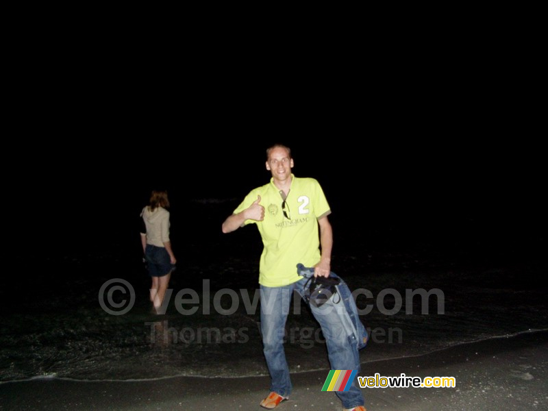 Thomas on the beach at night