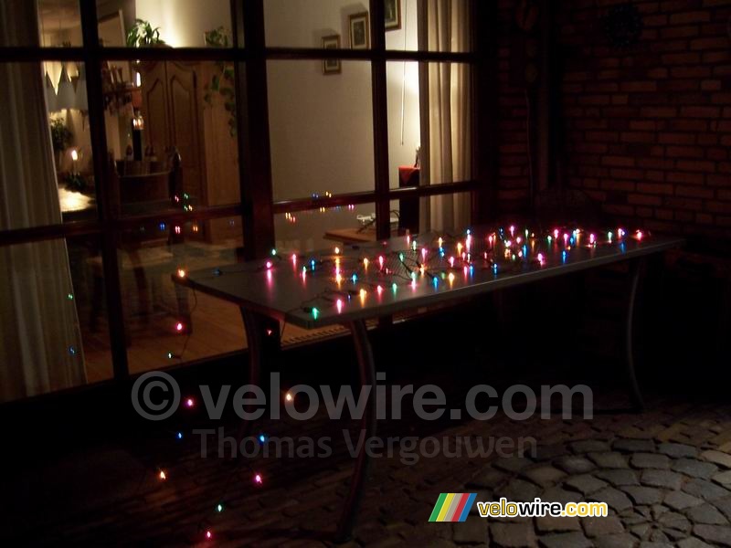 The lights on the table outside