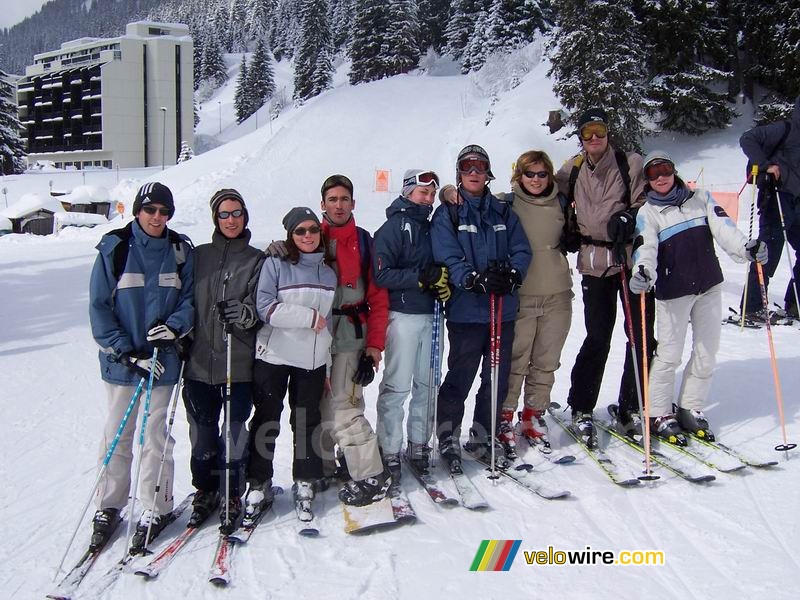 Bernie, Sébastien, Ninie, Fabian, Marie-Laure, Florent, Bocco, Marco & Anne-Cécile op de ski's