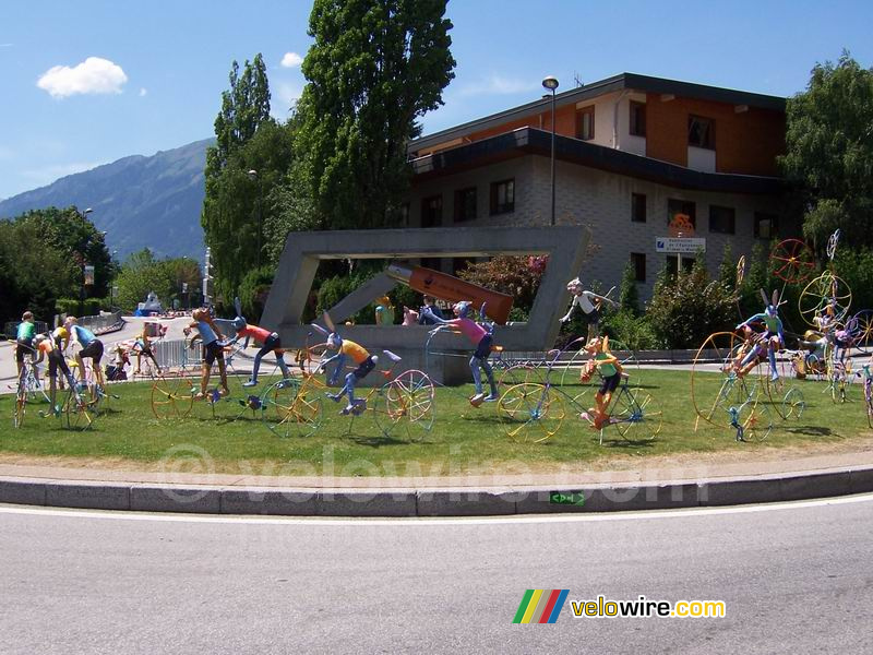 The Opinel knife roundabout decorated with cycling rabbits