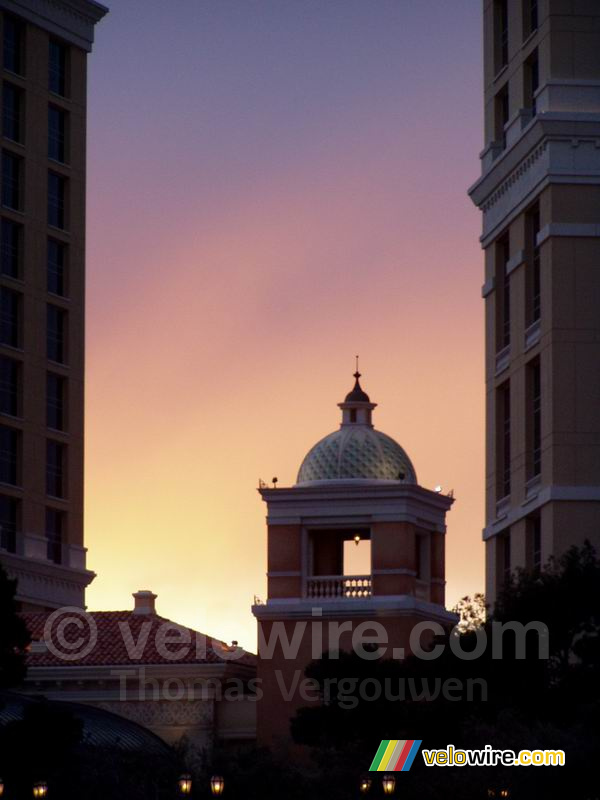 A tower of the Bellagio at sunset