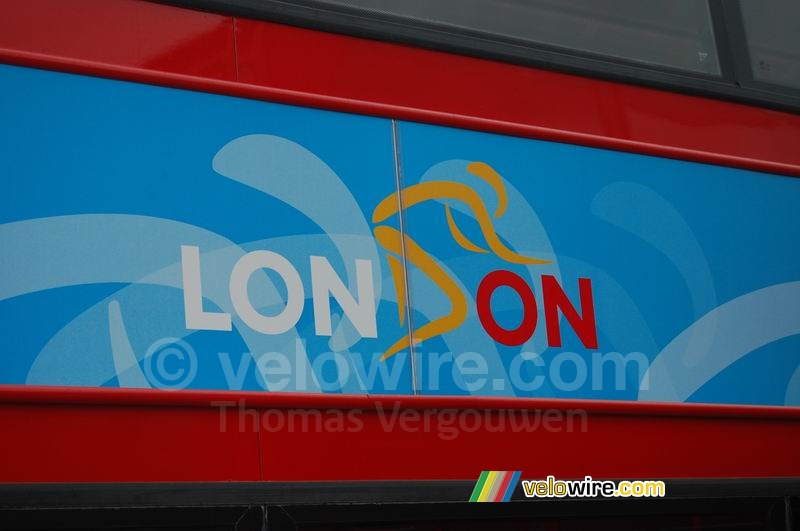 The London logo for the Tour on a shuttle bus