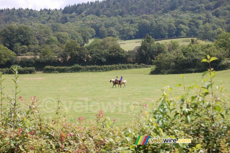 Two horse riders close to the stage's track