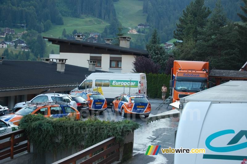 The Rabobank cars at the hotel in La Clusaz