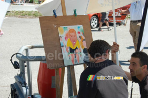 Cartoonist in the Relais Etappe in Bourg-Saint-Maurice (413x)