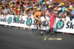 Michael Rasmussen, vainqueur d'étape, à l'arrivée à Tignes (692x)
