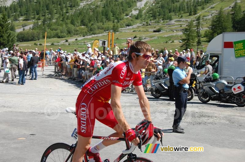Bradley Wiggins (Cofidis) voor de start in Val d'Isre