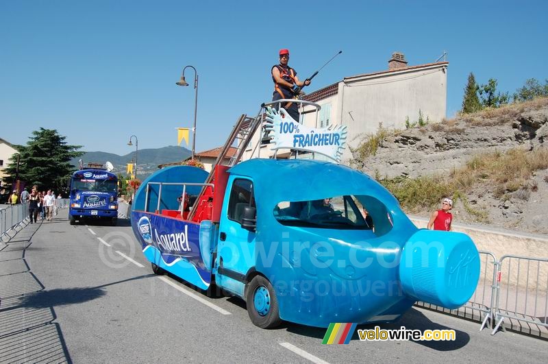 The fireman of the Nestlé Aquarel advertising caravan