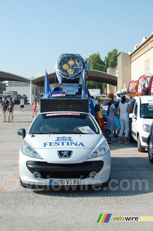 The Festina advertising caravan at the parking in Marseille