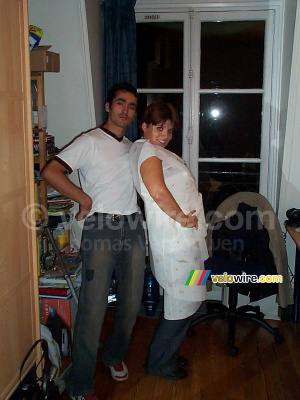 Birthday Stefan - Virginie with her beautifull dress and its creator, Fabian (292x)