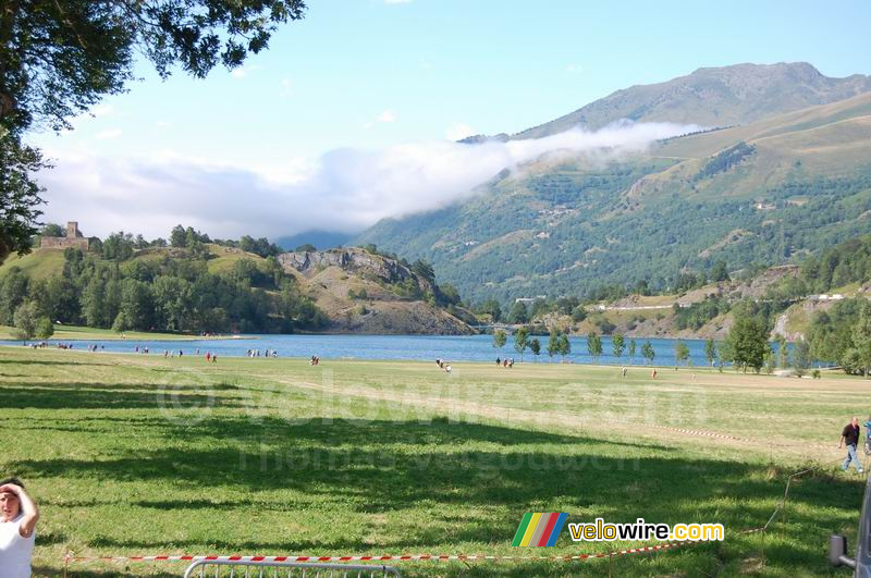 Low hanging clouds above a lake in Loudenvielle