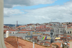 Lisbon with on the left at the back the Ponte 25 de Abril and on the right in front the Santa Justa lift (553x)