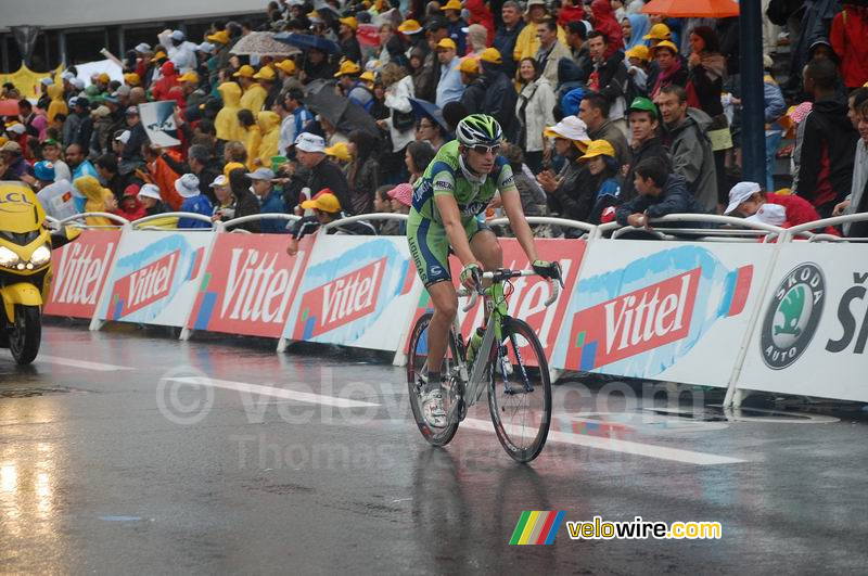 Frederik Willems (Liquigas) bij de aankomst in Toulouse