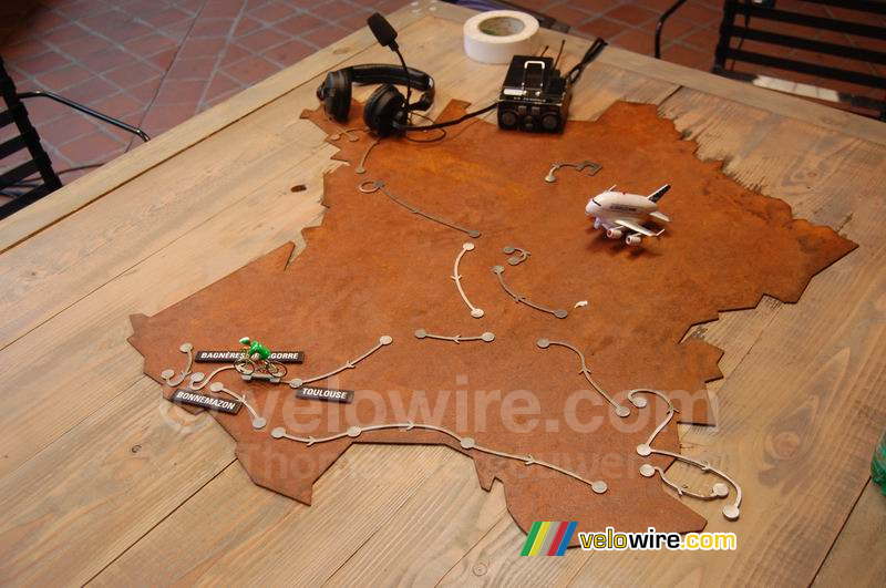 The map of the Tour de France on the discussion table